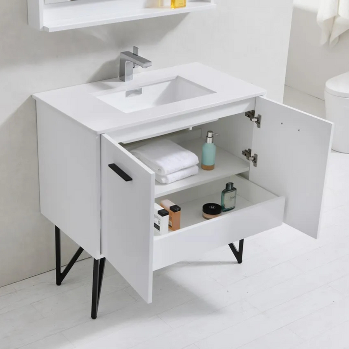 Lipy 36" Modern Bathroom Vanity with Quartz Countertop – Soft-Close Hardware and Designer Legs