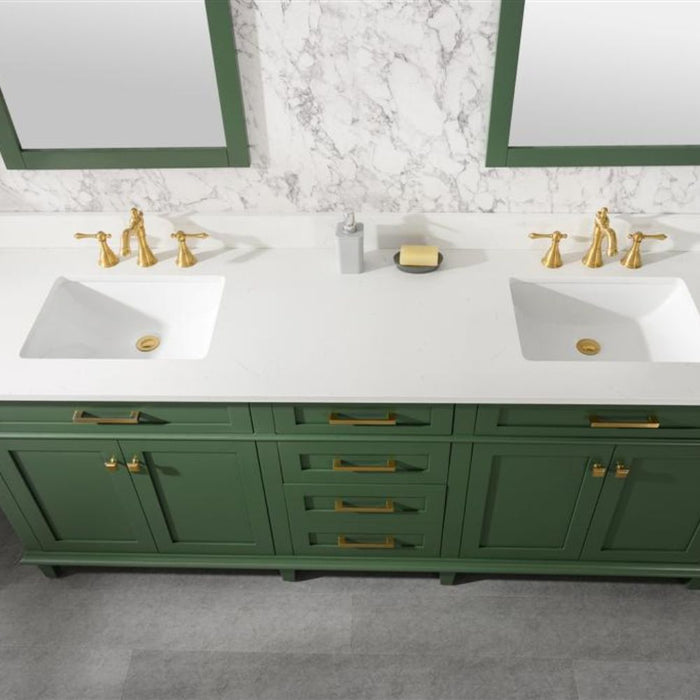 Nouria 80" Vogue Green Double Single Sink Vanity Cabinet With Carrara White Quartz