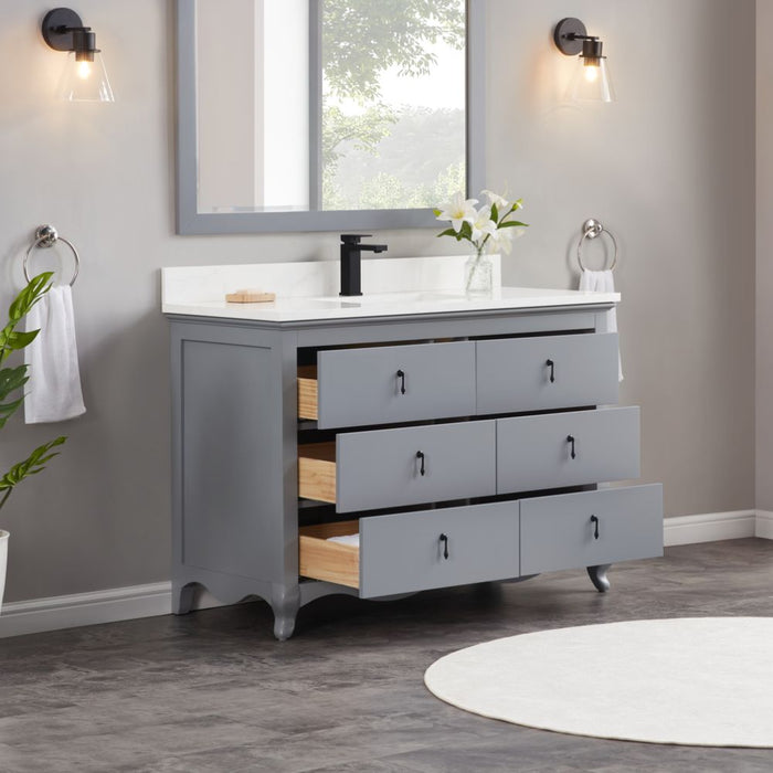 Kristy 48" Cadet Solid Wood Single Sink Vanity with Soft Close Drawers & Stone Top