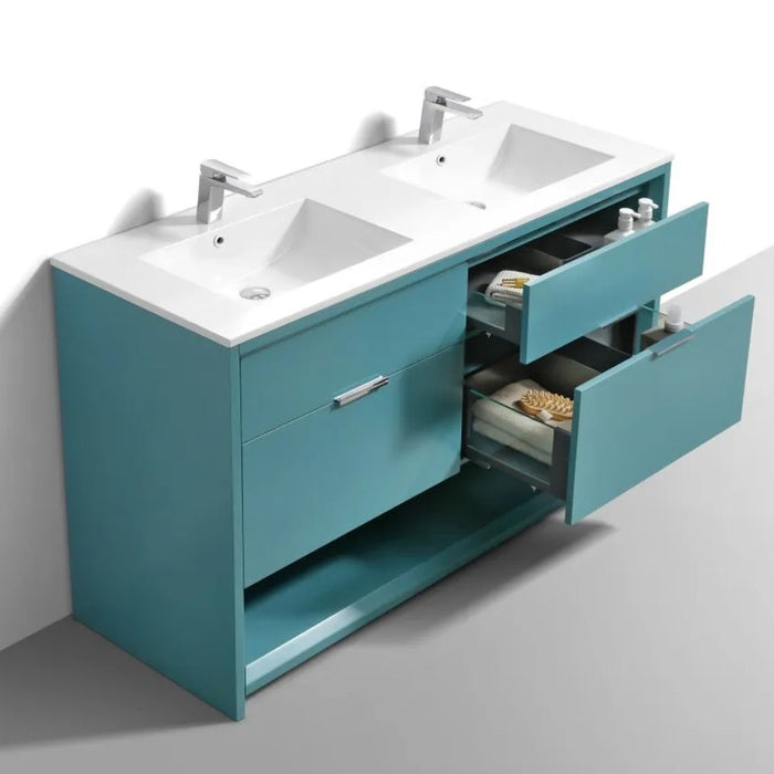 Salim 60" Teal Green MDF Double Sink Bathroom Vanity – Modern Style with Soft-Close Drawers