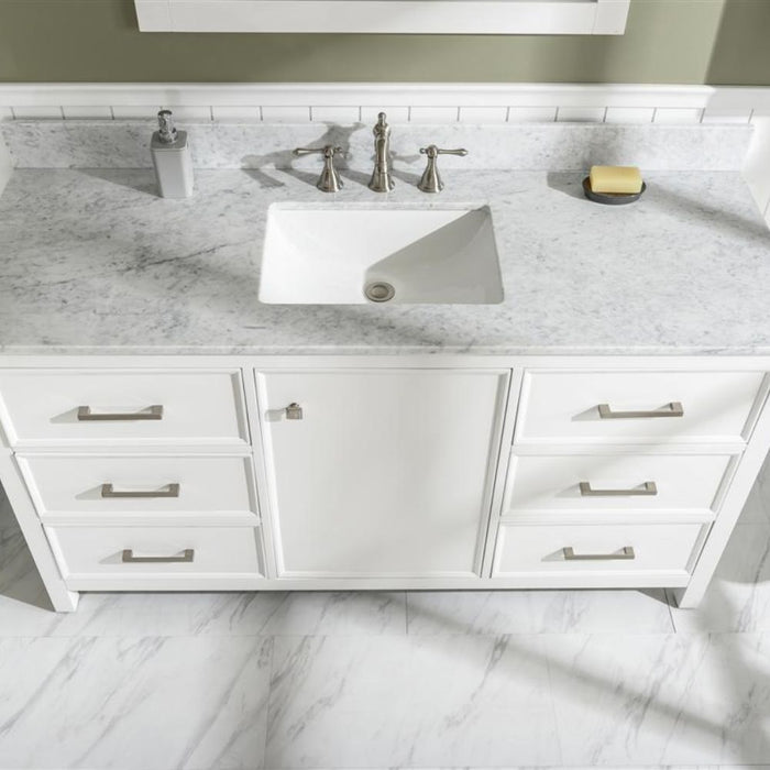 Lovise 60" White Single Sink Bathroom Vanity Cabinet Carrara White Marble Countertop Storage Classic Series