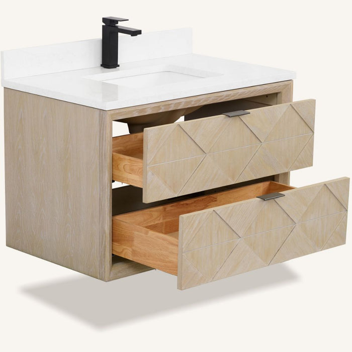 36" Vanity Whitewashed Oak Finish With 1" Thick White Artificial Stone
