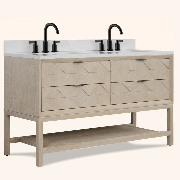 Marlys 60" Whitewashed Oak Single Sink Bathroom Vanity – Freestanding Legs with Storage Drawers