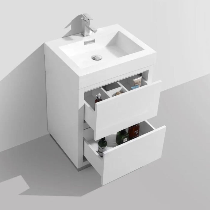 Barclay 24" High Gloss White MDF Bathroom Vanity - Contemporary Free Standing with European Hardware