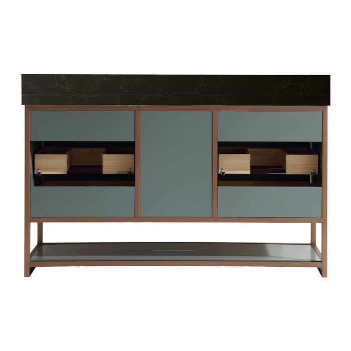 Marlisa 72" Pewter Green Solid Oak Double Vanity – Contemporary Industrial Style with Golden Brush Steel Frame