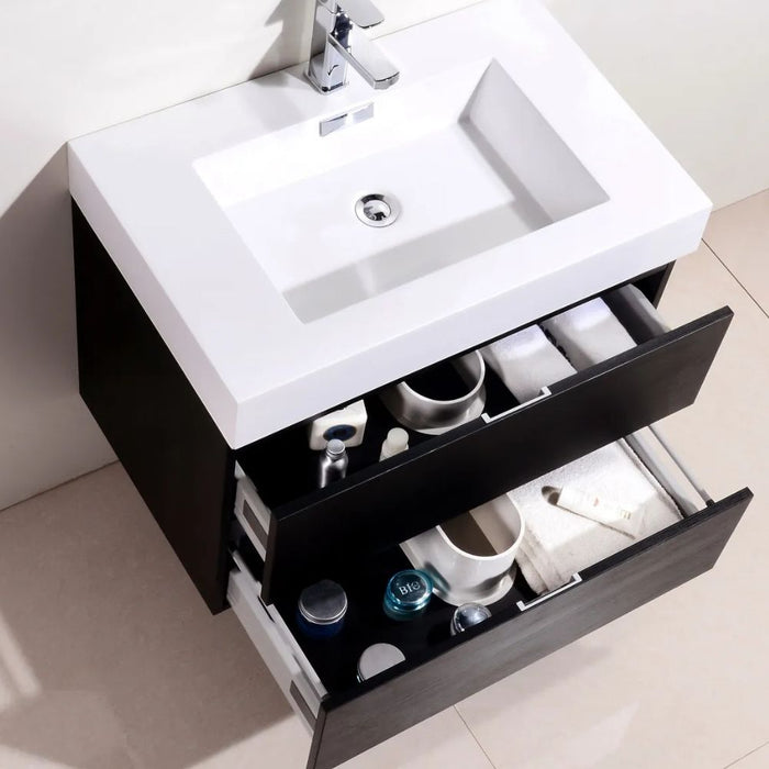 Devona 30" Black Modern Wall Mount Bathroom Vanity – Marine Veneer Construction with European Hardware