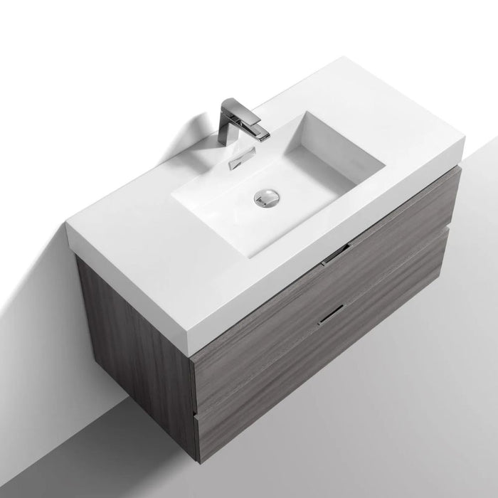 Sabby 36" Vulcan Ash Grey Wall Mounted Modern Bathroom Vanity – Waterproof Wood Veneer with Integrated Sink