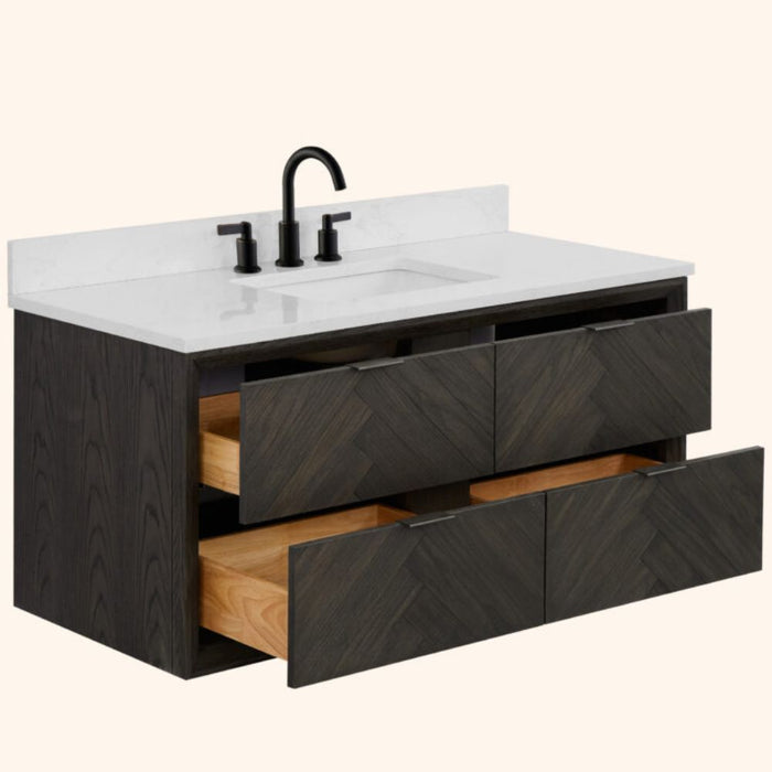 Davina 48" Brown Oak Single Vanity – Freestanding Design with White Artificial Stone & Rectangle Basin