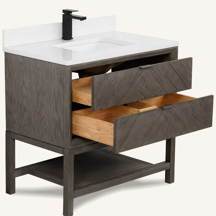 Felicia 36" Grey Oak Bathroom Vanity with White Artificial Stone Top – Modern Single Sink with 2 Drawers
