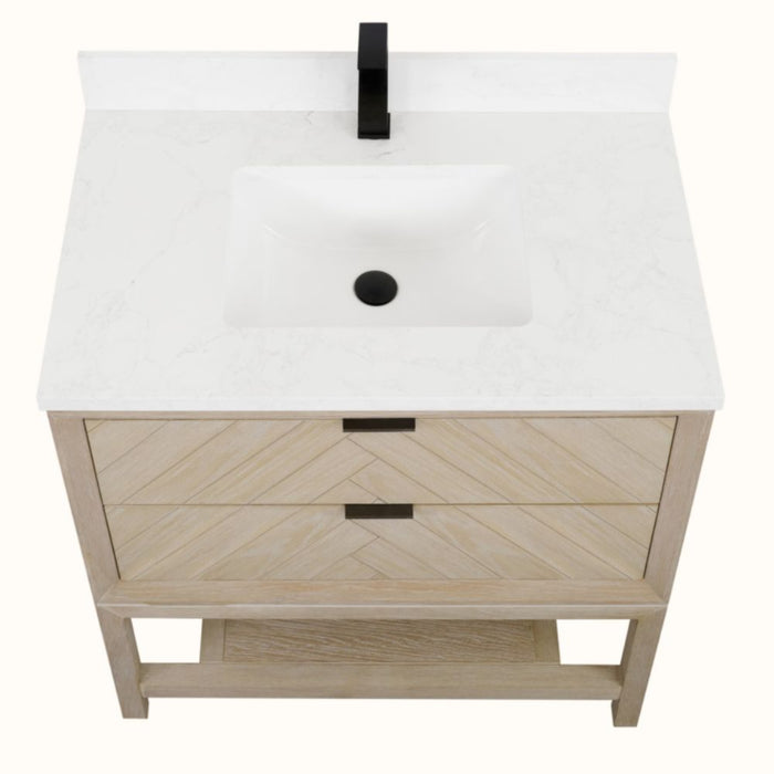 Dalini 36" Single Sink Vanity in Whitewashed Oak Finish – 1" Artificial Stone Countertop with Soft-Close Drawers