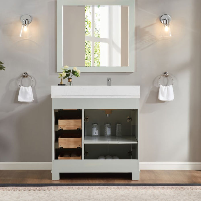 Vali 36" Silver Strand Finish Solid Wood Sink Vanity With 1" Artificial Stone Top