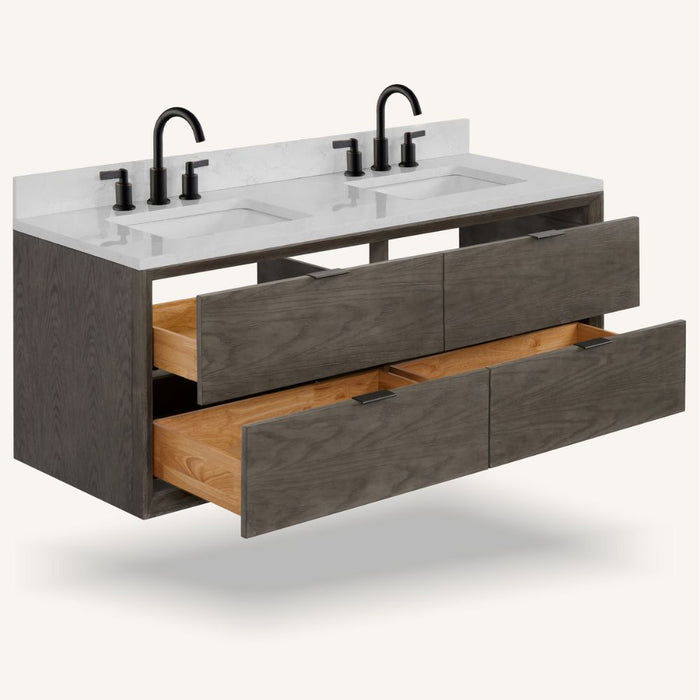 Iria 60" Grey Oak White Stone Bathroom Vanity – Modern Style with 3-Hole Faucet Mount