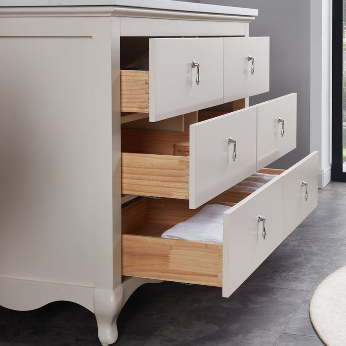 Adalwin 48" Dreamy White Solid Wood Bathroom Vanity - 6 Dovetail Drawers & Artificial Stone Top