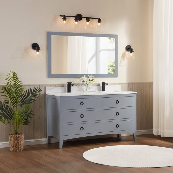 Jamie 60" Blue Solid Wood Bathroom Vanity – Contemporary Design with Stone Countertop