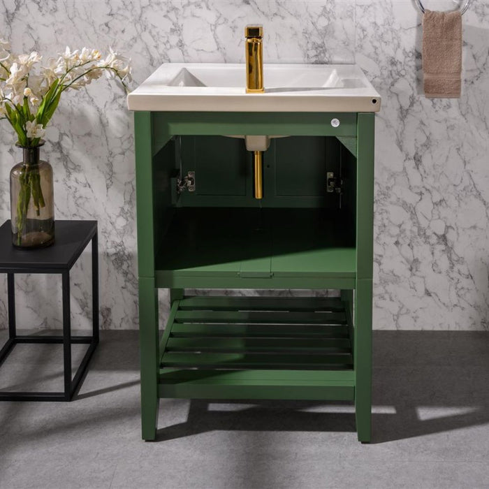 Cheyenne 24" Green Bathroom Vanity Set - White Ceramic Top and Sink with Single Faucet Hole