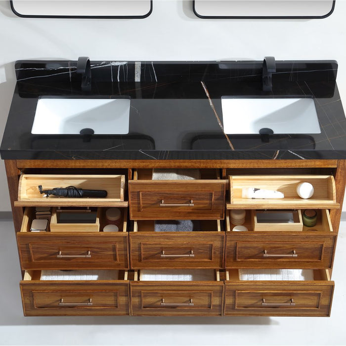 Venezia 60" Ebony Double Sink Vanity – Dark Finish Plywood Construction with White Natural Top
