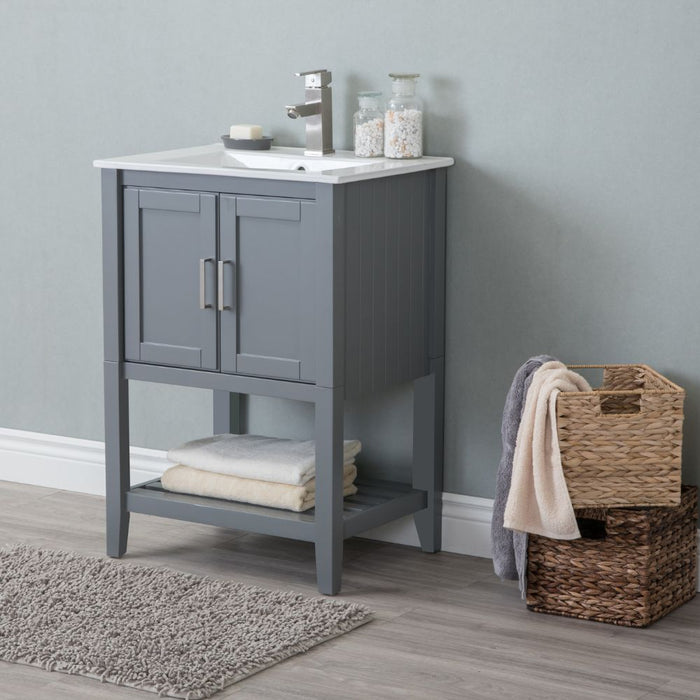 Alucard 24" Gray Wood Bathroom Vanity – Modern Style with White Ceramic Top & Sink