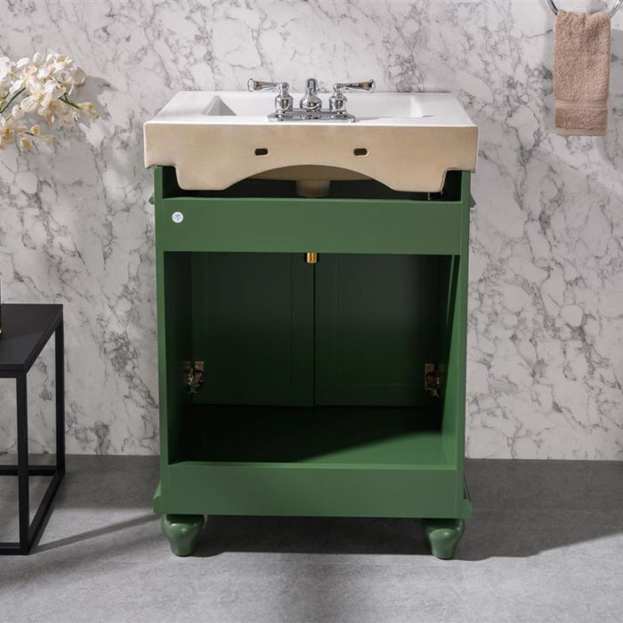 Iola 24" Green Vogue Style Bathroom Vanity Cabinet with White Ceramic Basin and Dual Doors