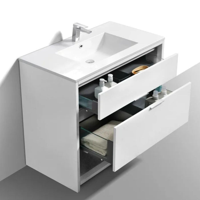Aquamarine 40" White Modern Bathroom Vanity – Fully Assembled with Dual Drawers