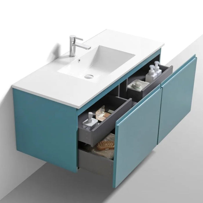 Mandell 48" Teal Green Single Sink Bathroom Vanity – Modern Wall Mount Floating Vanity with Acrylic Composite Top