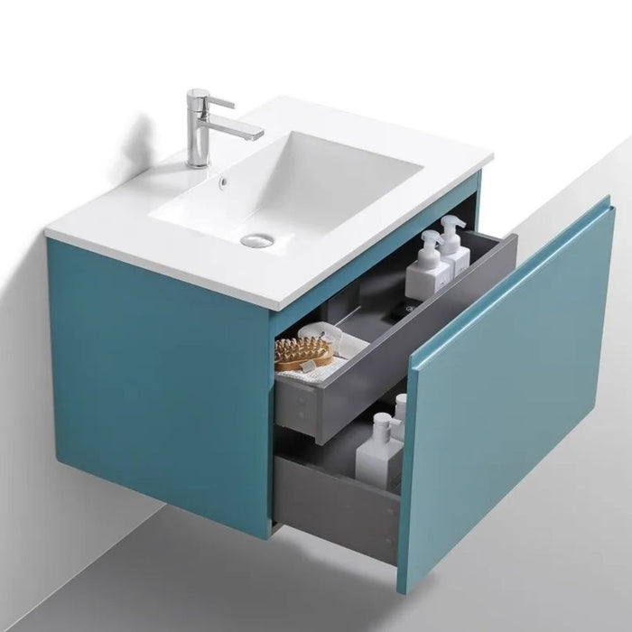 Levi 32" Teal Green Floating Bathroom Vanity - Modern Design with Dual Drawers