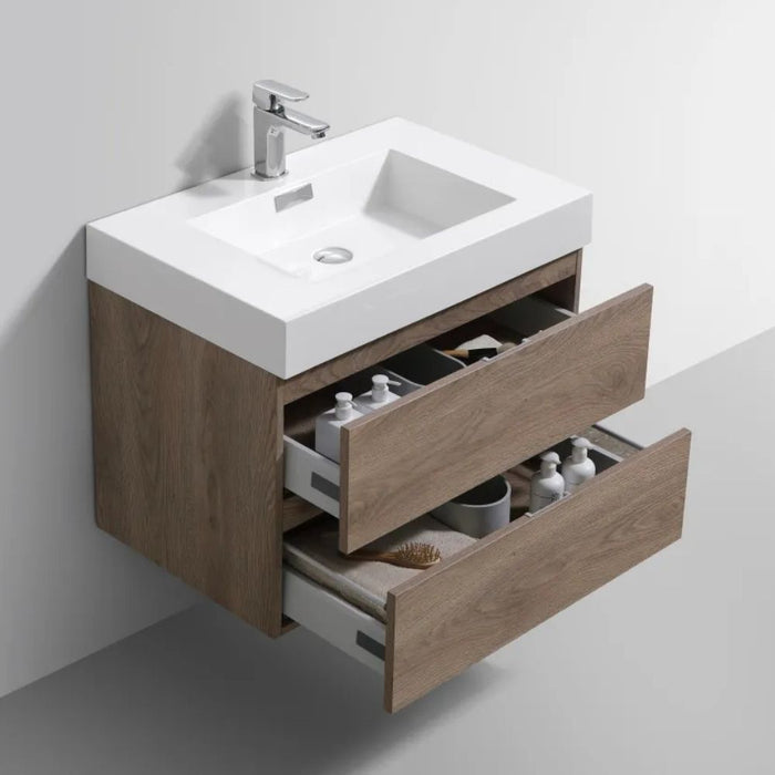Bliss 30" Butternut Wall Mount Modern Bathroom Vanity