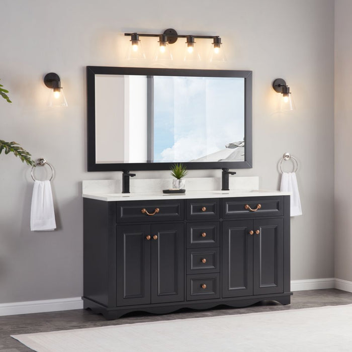 Elmdon Dreamy White 60" Solid Wood Single Vanity with Artificial Stone Top & Soft-Close Drawers