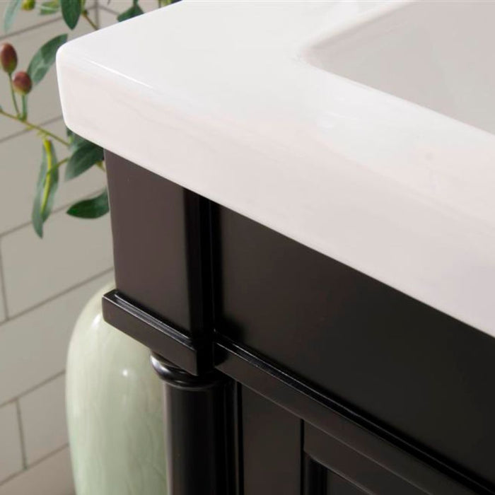 Brook Traditional 24" Espresso Single Sink Vanity with White Ceramic Top – Freestanding Bathroom Cabinet