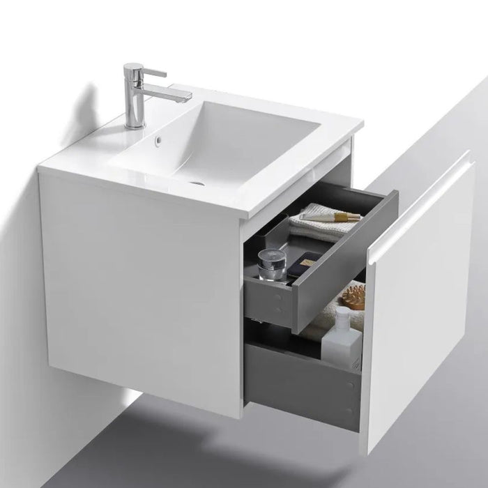 Karsen 24" Gloss White Acrylic Contemporary Bathroom Vanity – Wall Mount Floating Style with Overflow Sink