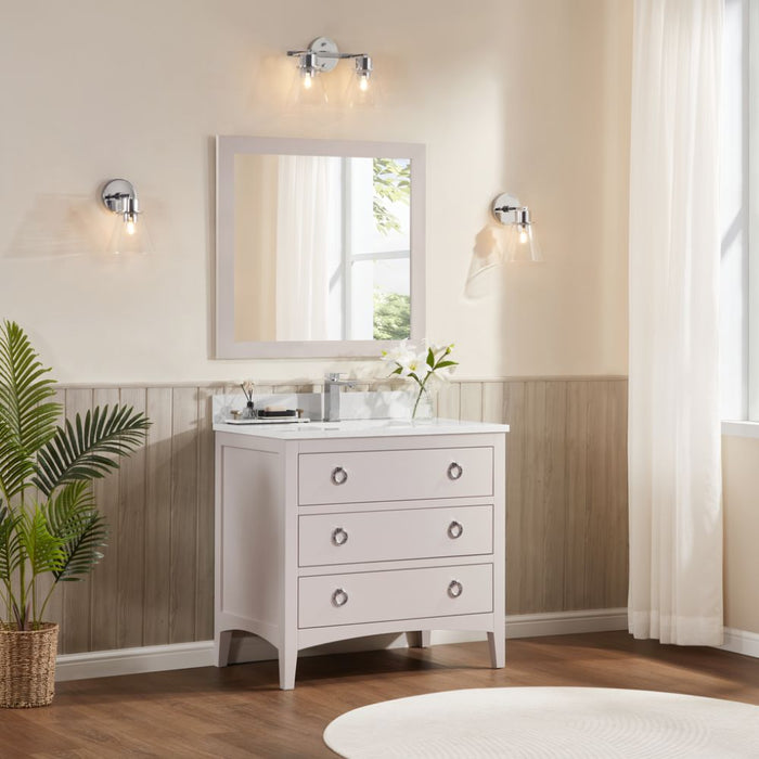 Wylie 36" Classic White Solid Wood Bathroom Vanity - 1" Stone Top, 3 Dovetail Drawers, Free-Standing