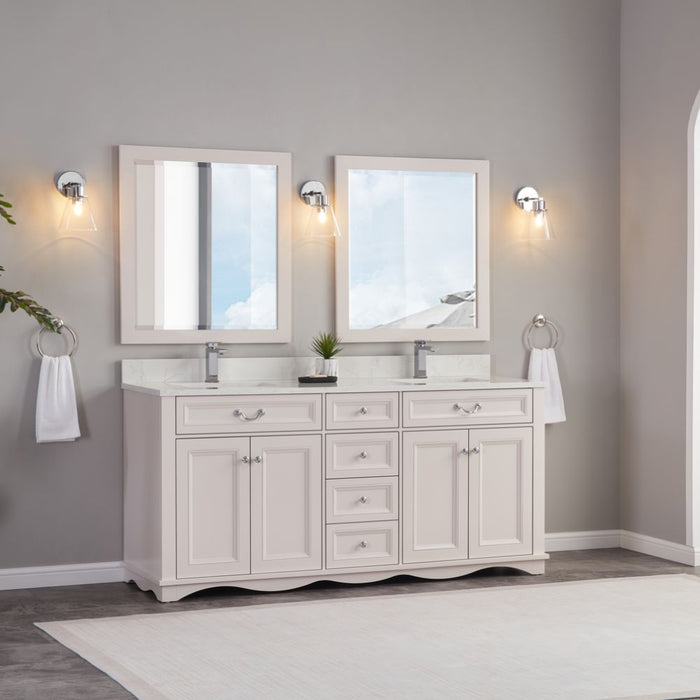 Iria 72" White Solid Wood Double Sink Vanity with Artificial Stone Top