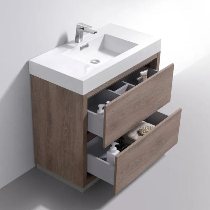 Merk 40" Butternut Wood Modern Bathroom Vanity – Freestanding with Push-Open Drawers