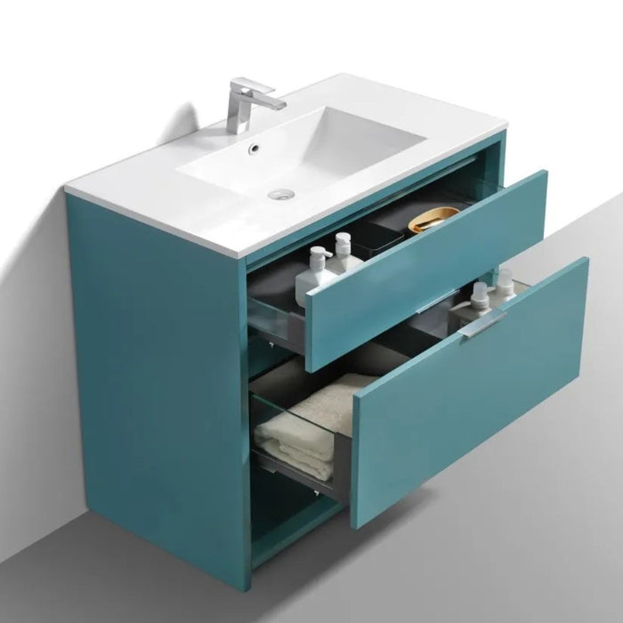 Ramiro 36" Teal Green Modern Bathroom Vanity with Integrated Sink – Fully Assembled Ready to Install