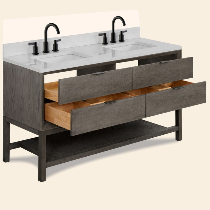 Pascha 60" Grey Oak Finish Bathroom Vanity – Undermount Sink with 1" Thick Stone Top