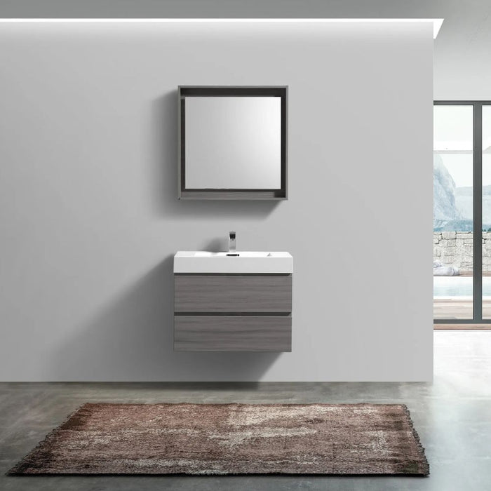 Vulcan Bliss 30" Vulcan Ash Grey Wood Veneer Wall Mount Bathroom Vanity – Modern Style with Soft-Close Drawers