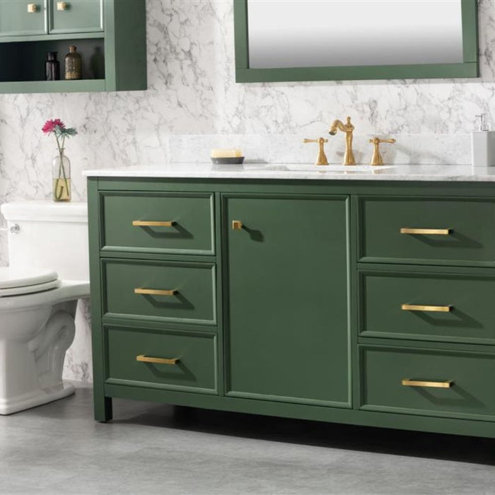 Laurana 60" Green Single Sink Bathroom Vanity Cabinet Carrara Marble Top 6 Drawers