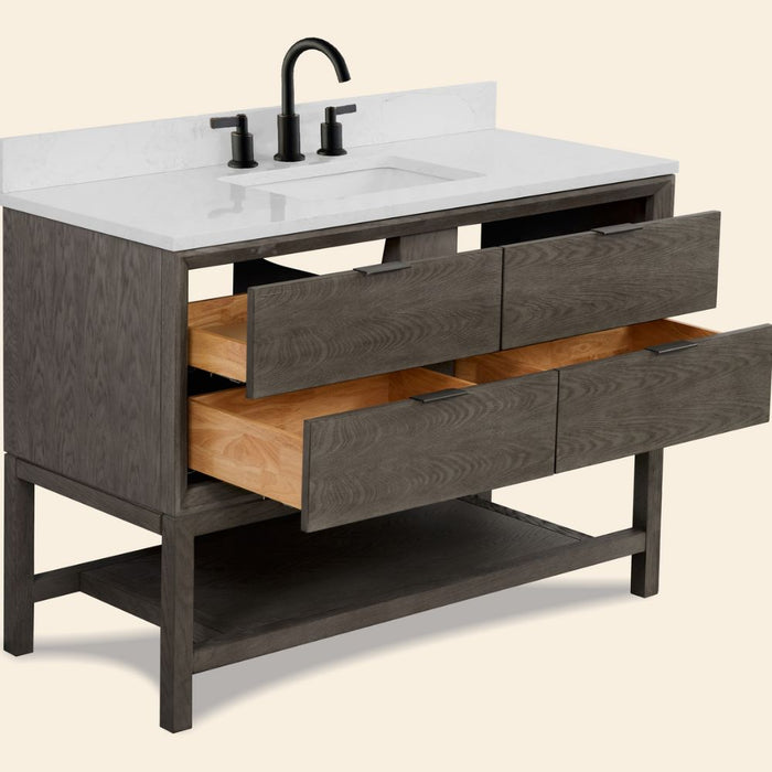 Yashiya 48" Grey Oak Vanity with Legs – White Artificial Stone Top & Pre-Drilled Faucet Holes