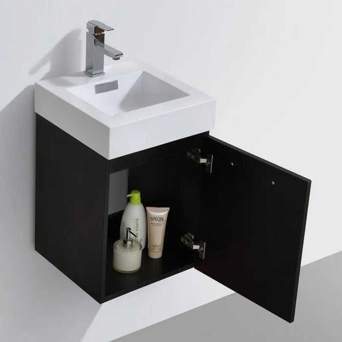 Charlene 16" Black Wall Mount Bathroom Vanity – Modern Acrylic Sink with Marine Veneer Construction