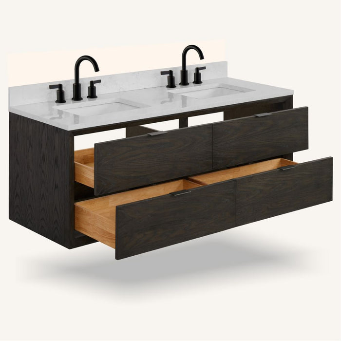 Sava 60" Brown Oak Vanity Cabinet with White Artificial Stone Top – 3-Hole Faucet Ready