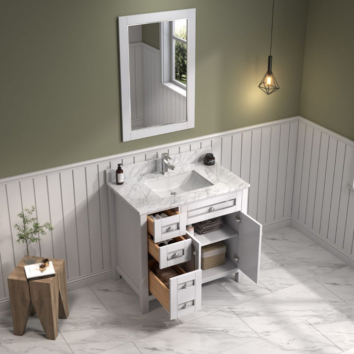 Pocillo 36" Traditional White Bathroom Vanity Cabinet - Carrara Marble Countertop with Ceramic Sink