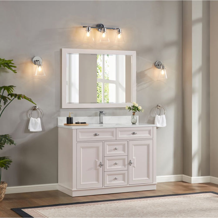 48" White Solid Wood Single Sink Vanity Viveka with Undermount Basin & Soft-Close Drawers