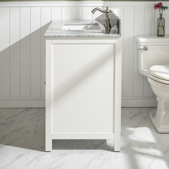 Calirette 36" White Single Sink Vanity with Carrara White Marble Top - 3 Drawer Storage