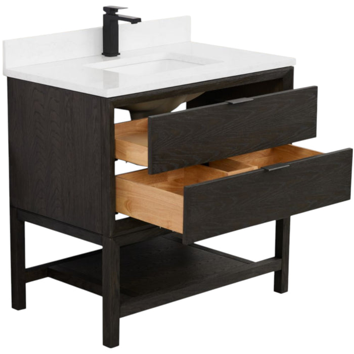 Adkin 36" Brown Oak Finish Bathroom Vanity – 1" Thick Artificial Stone Countertop