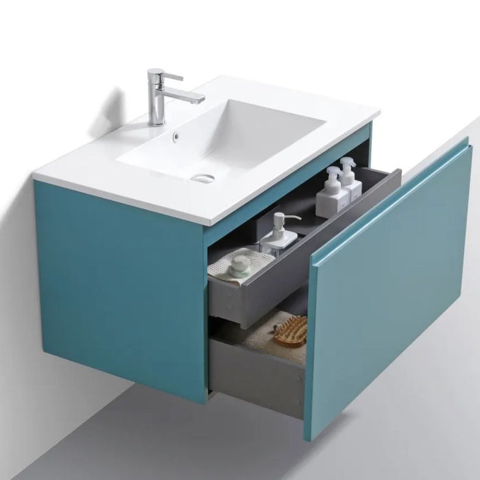 Rachel 36" Teal Green Wall Mount Modern Bathroom Vanity – Floating Contemporary Design with Overflow Sink
