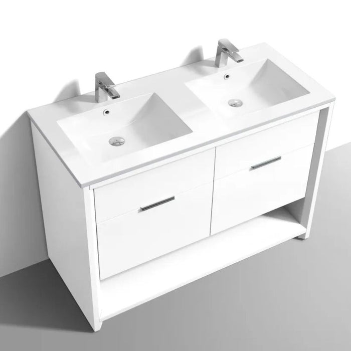 Omari 48" White Gloss Composite Double Vanity – Contemporary Design with Integrated Sinks