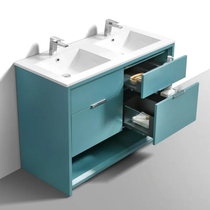 Aziza 48" Double Sink Bathroom Vanity in Teal Green Finish – Modern MDF Construction with 4 Drawers