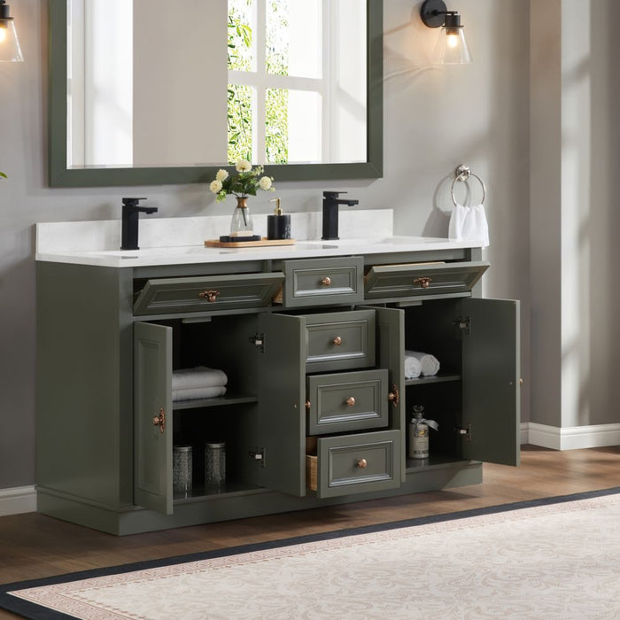 Payton 60" Solid Wood Pewter Green Single Sink Bathroom Vanity with Artificial Stone Top