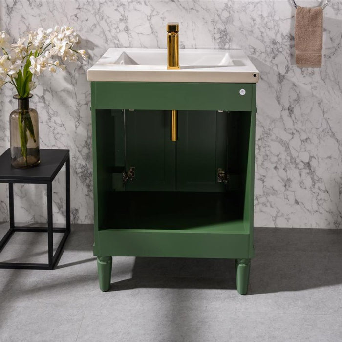 Ashban 24" Pewter Green PVC Bathroom Vanity – Single Sink Ceramic Top with Pre-Drilled Faucet Ready