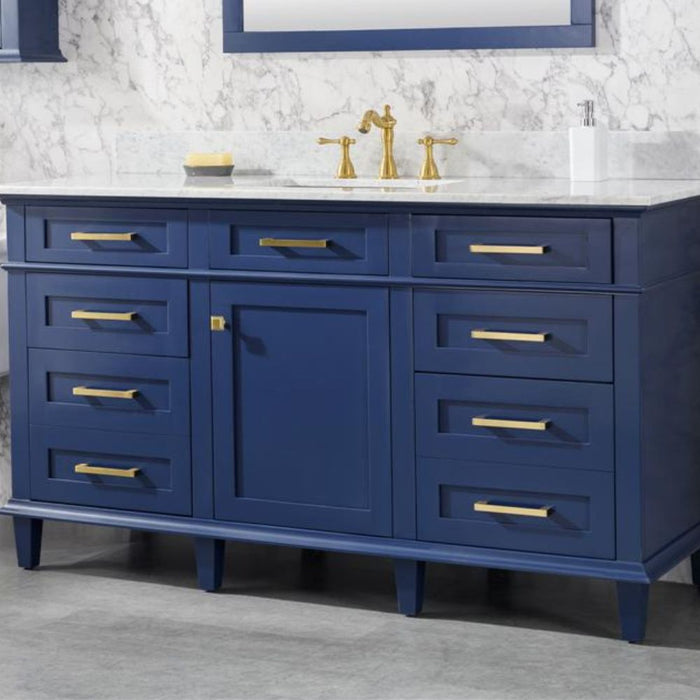 Elizabeth 60" Blue Bathroom Vanity – Carrara Top, Single Sink