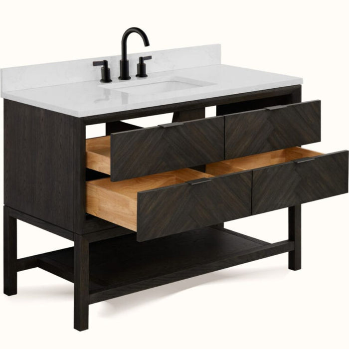 Avignon 48" Brown Oak Bathroom Vanity - Single Sink with 1" Thick White Stone Top & 4-Drawer Storage